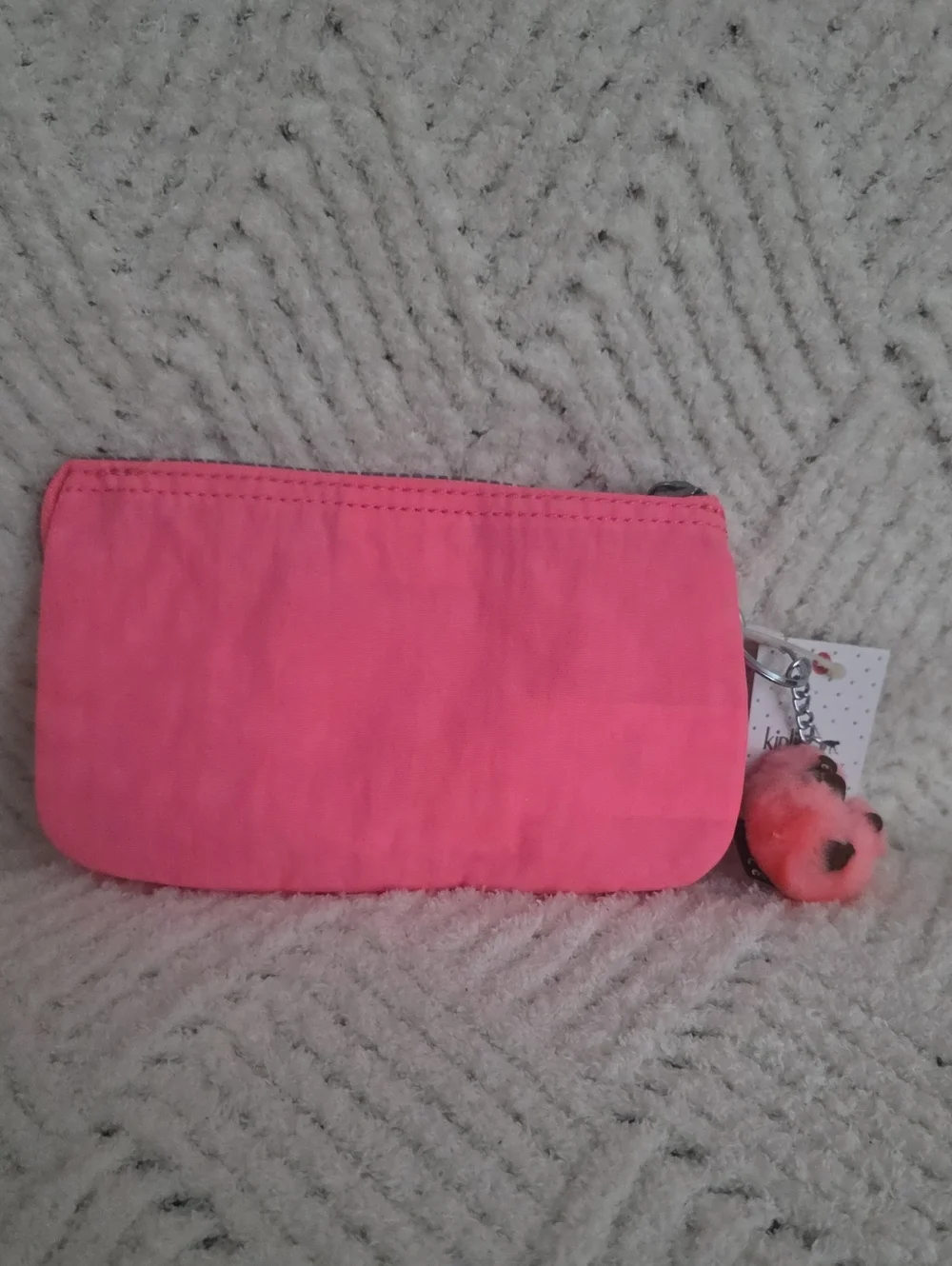 Kipling Neon Pink Kids Zip Pouch with Pom Charm